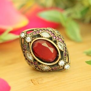 Sterling Silver Red Ruby Stones & Topaz Stone S7.5